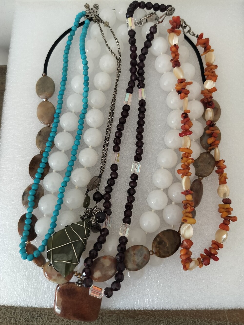 925 Sterling Silver Multi-Color Beaded Women’s Necklace Lot Of 6 Necklaced